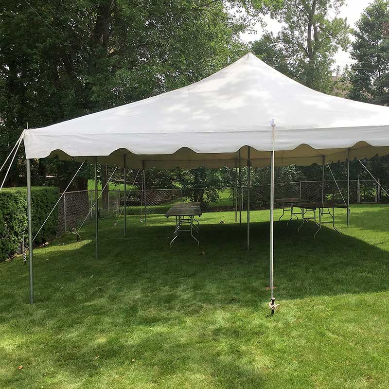 Canopy tent in backyard under trees