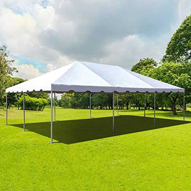 Frame tent set up in field