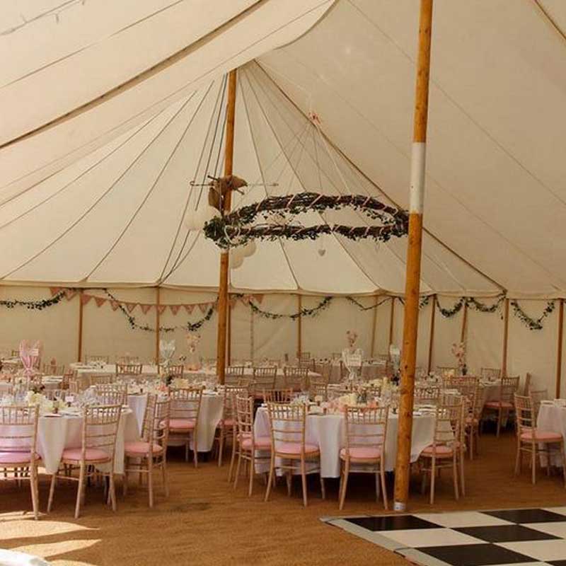 Interior of a decorated pole tent