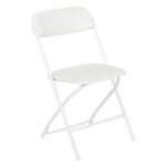 White folding chair made of plastic backrest and seat and metal frame