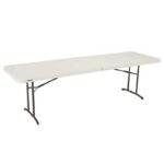 Folding table with white top and sturdy steel legs